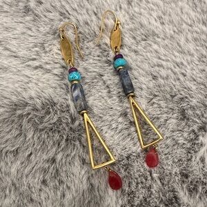 Francesca's Collections Gold and Red Geometric Earrings